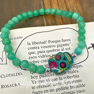 Green 8mm amazonite beaded bracelet for stacking dia de muertos charm